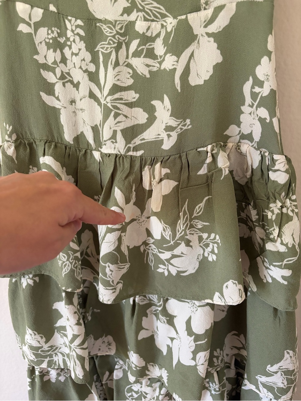 Reformation Olive Green and White Floral Tiered Midi Dress - Picture 3 of 7